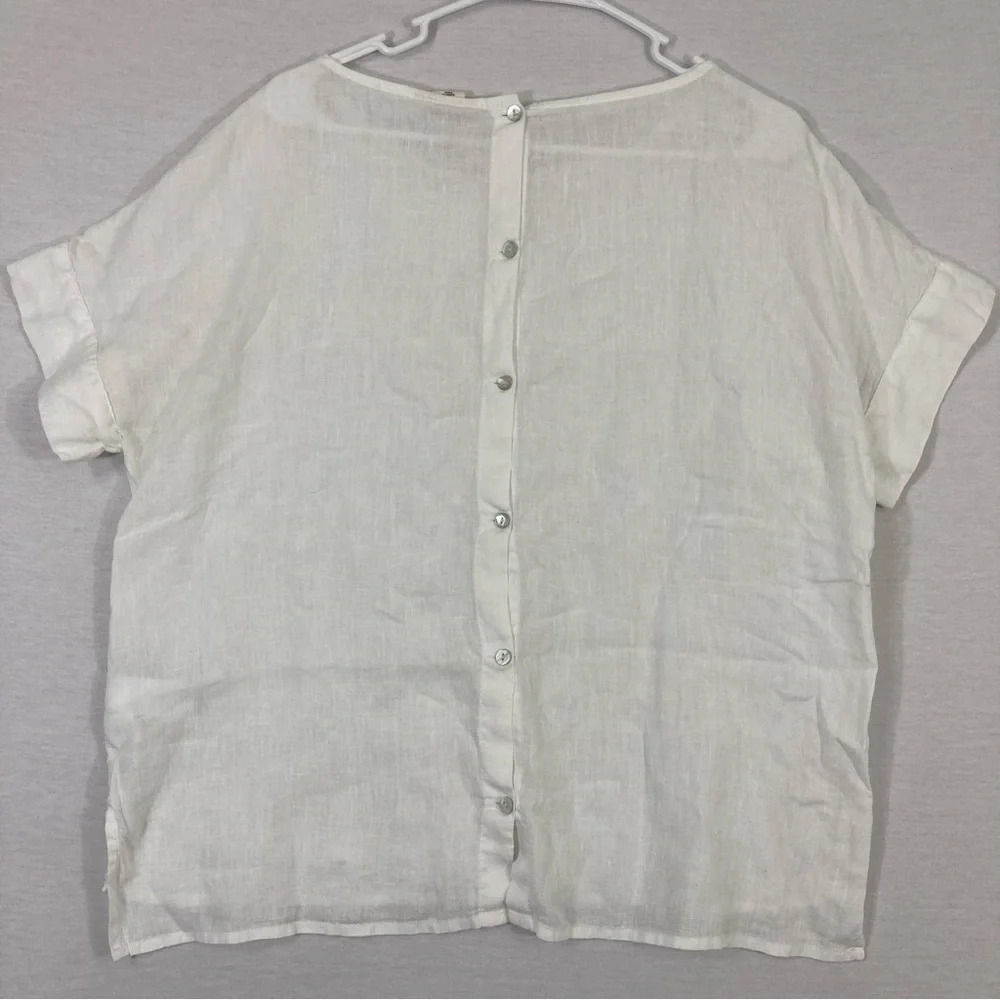 Christian Siriano White 100% Linen Embroidered Floral Top Large - Picture 5 of 10